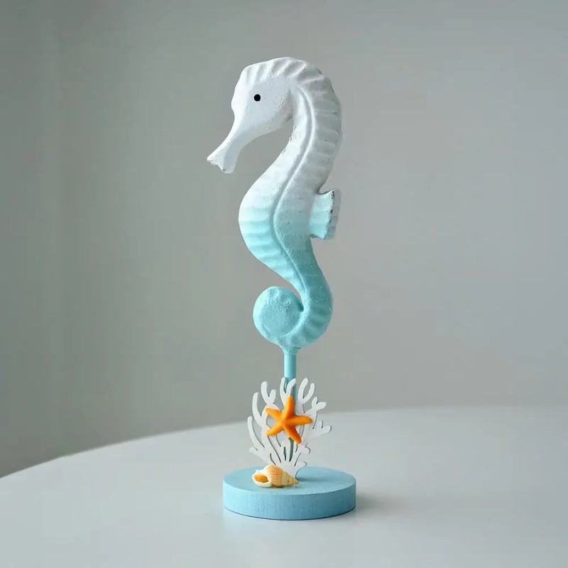 Handmade Wooden Seahorse Figurine with Base - Coastal Beach House Decor gallery