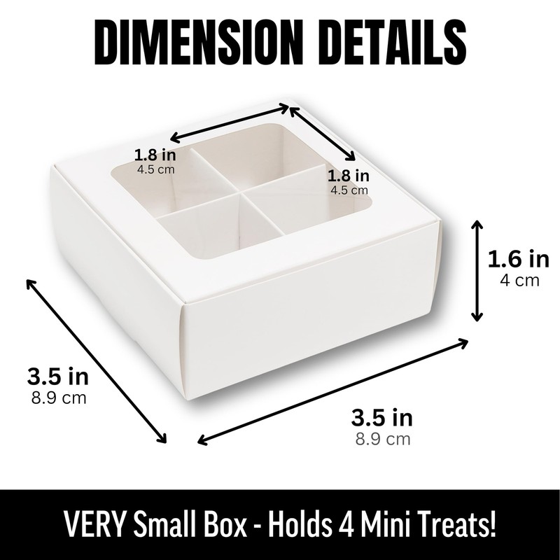 - 25 pcs White Mini Truffle Box for 4 Treats with Windows and Dividers, Baker... gallery