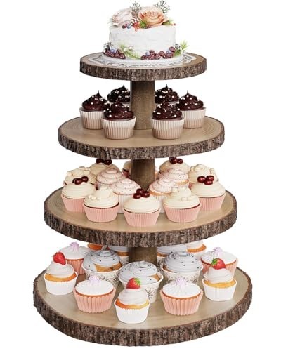 Wood Cupcake Stand, 4 Tier Wooden Cupcake Tower, Large Rustic Cupcake Display Ho