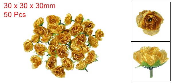 50Set 1.18 Inch Mini Artificial Rose Flower Heads Silk Bouquet Gold gallery