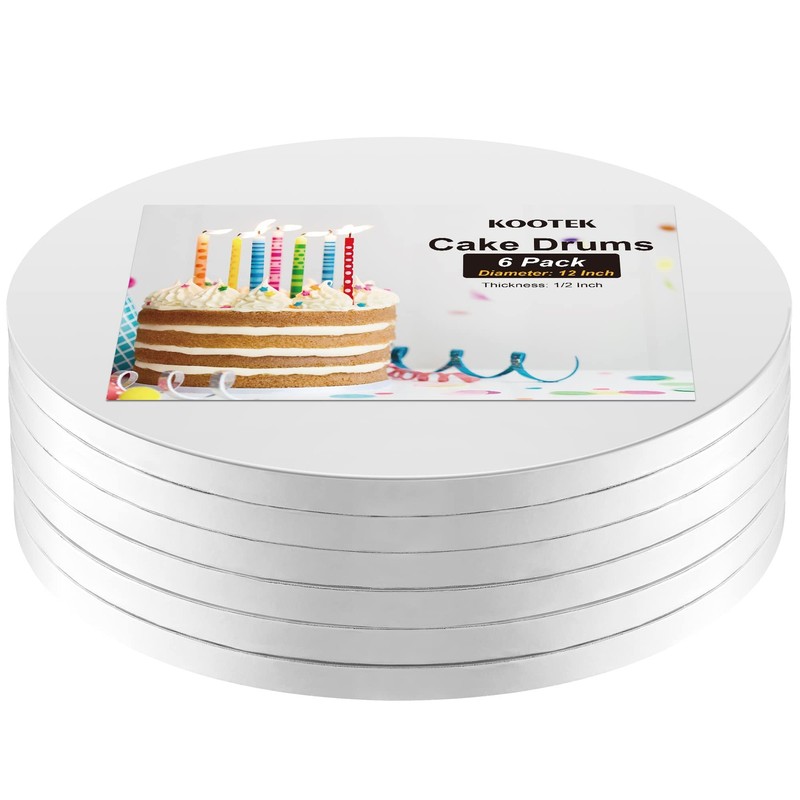 Cake Boards Drums 12 Inch Round, 1/2″ Thick Decorating Supplies White 6-Pack …