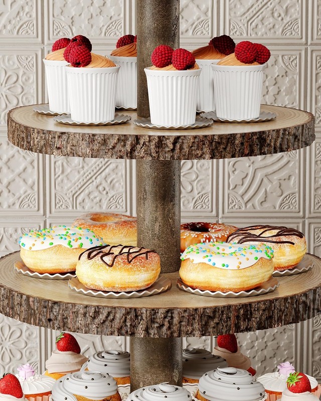 4 Tier Wooden Cupcake Stand - Rustic Cake Display Holder for Weddings, Birthdays gallery