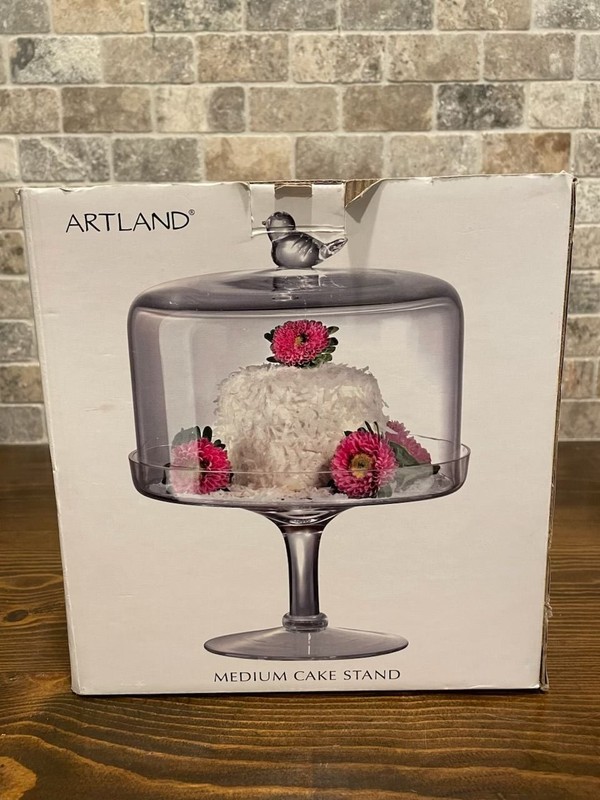 Artland Songbird Medium Glass Cake Stand with Dome 8 inch