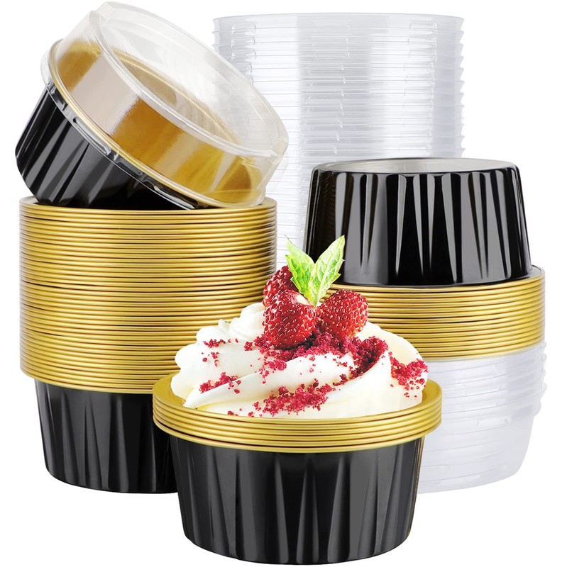 Disposable Creme Brulee Ramekins, 60pcs 5oz Cupcake Liners with Lids Aluminum…