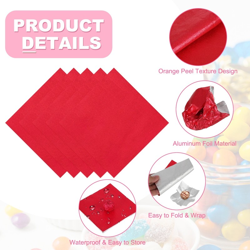 200 Pcs Candy Foil Wrapper, 3.1 x 3.1" Chocolate Wrapper, Red (Orange Peel) gallery