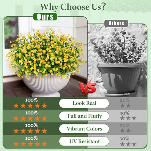 Artificial Flowers for Outdoors UV Resistant Realistic Fake 14 Bundles Yellow gallery