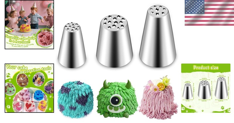 Cake Decorating Tips Set Grass Piping Tips 3pcs Stainless Steel for Cupcakes ... gallery