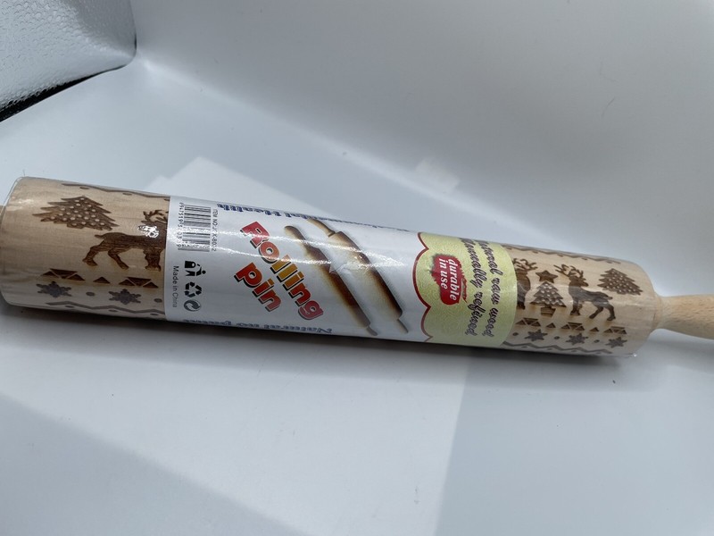 Christmas Pattern Wooden Rolling Pin Environmental Health Natural Raw Wood gallery