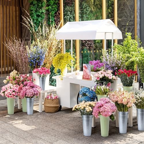 8 Pcs 9 Inch Tall Galvanized Flower Bar Buckets with Handles - 9 inch Silver gallery