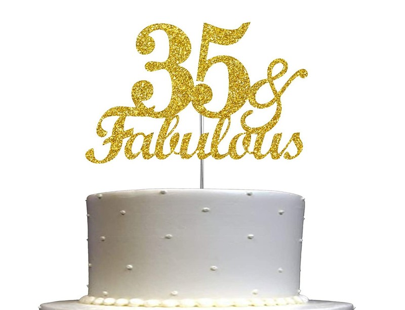 35 & Fabulous Cake Topper 6.25″ Double Side Glitter 35th birthday Cake Topper