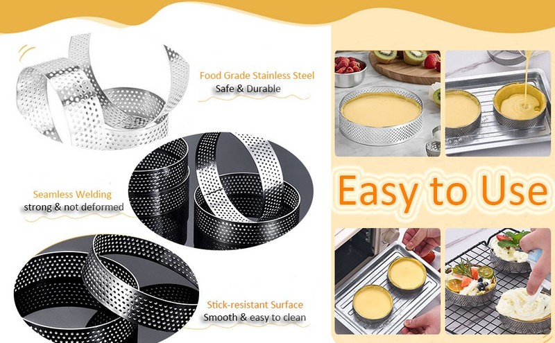 8Packs Perforated Tart Rings 3.15 Inch Stainless Steel Perforated Cake Rings, gallery