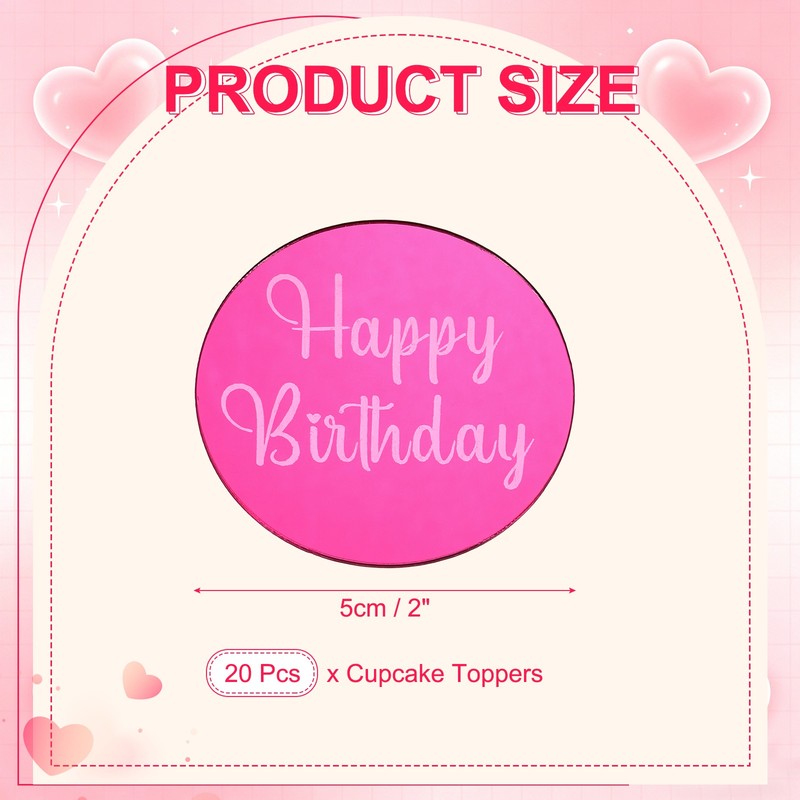 20Pcs Mirrored Acrylic Birthday Cake, Round Shape 004-Red Pink gallery