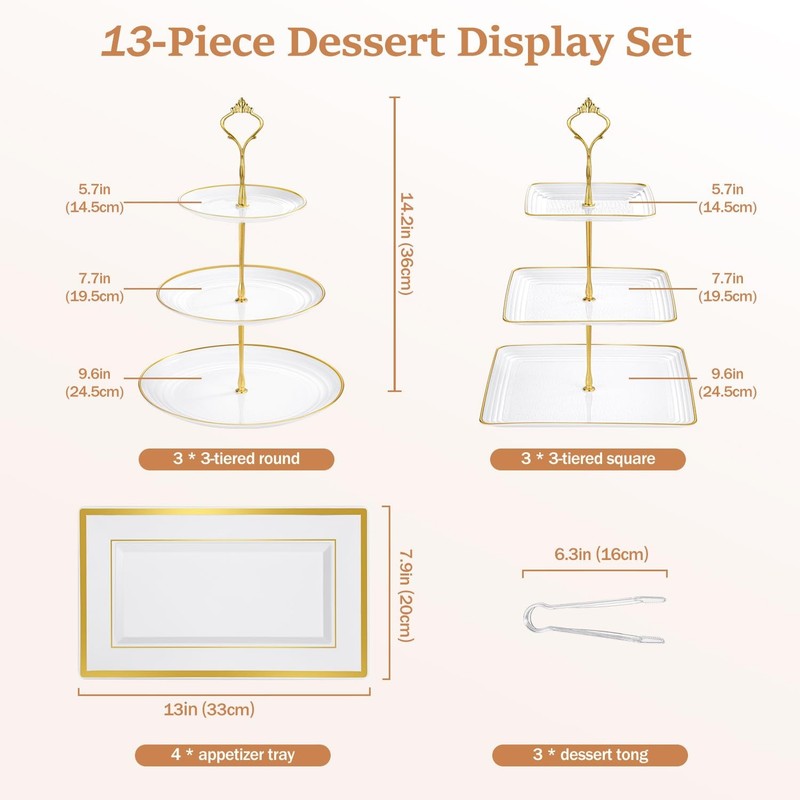 Lzerking 13pcs Dessert Table Display Set, 6 3Tiered Cupcake Stands 3round & 3... gallery