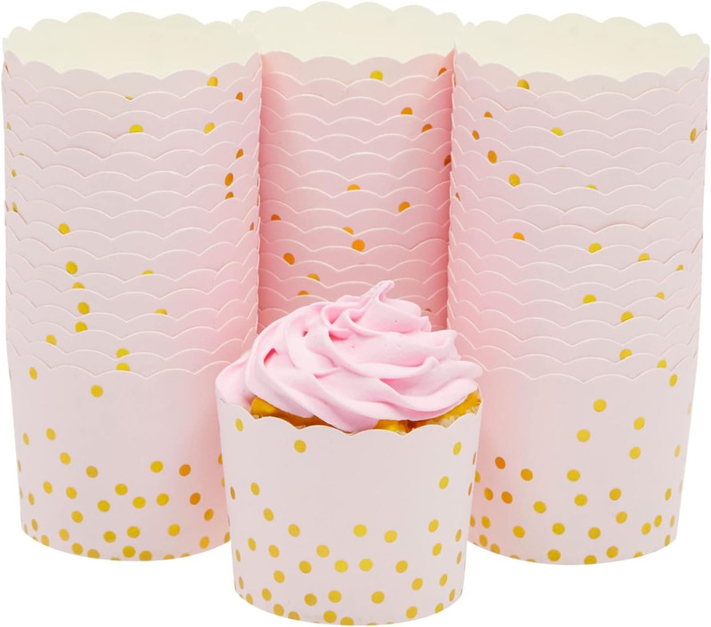 Tulip Cupcake Liners - Pink & Gold Baking Cups - Baby Shower Snack Cups - Birthd gallery