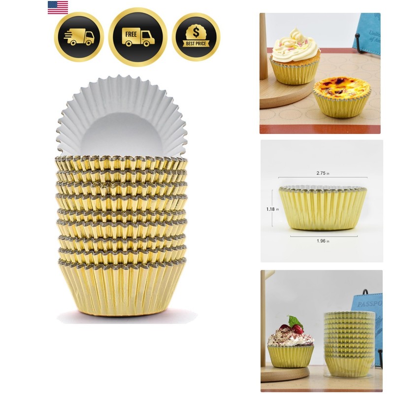 200 Pcs Gold Foil Cupcake Liners Standard Baking Cups Muffin Paper Cases
