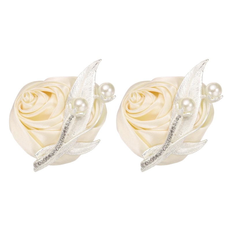 2 Pcs Boutonnieres for Men, Beige Groom Corsage Artificial Flower