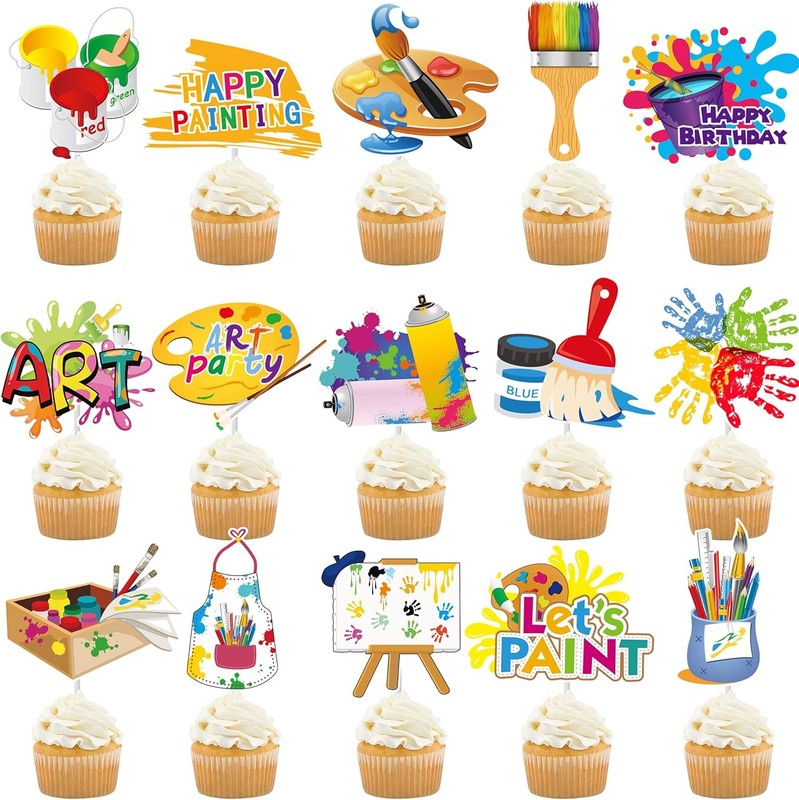 36Pcs Art Paint Party Cupcake Toppers Painting Brush Cake Cupcake Picks gallery