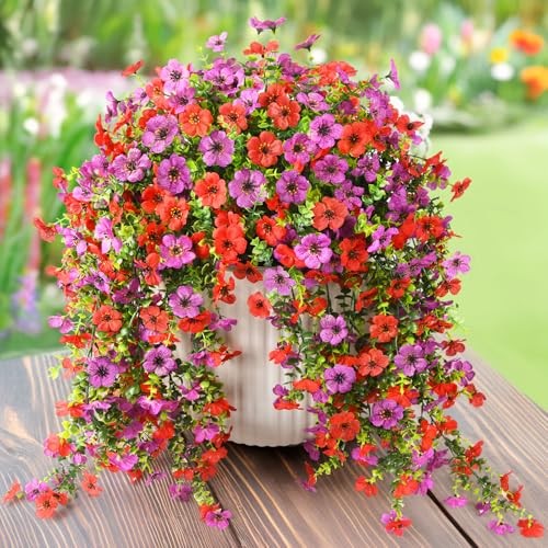 Artificial Hanging Flowers Plants for Outdoor Spring Summer Z Red Purple gallery