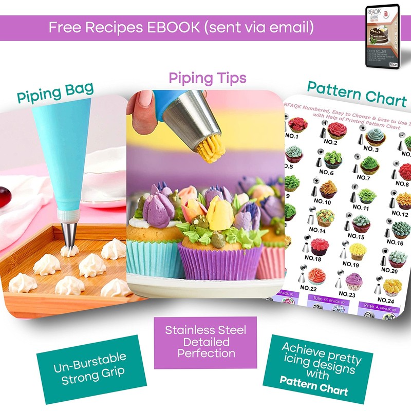 RFAQK 230PCs Cake Decorating Supplies Kit, 230 PCs, White, Purple gallery