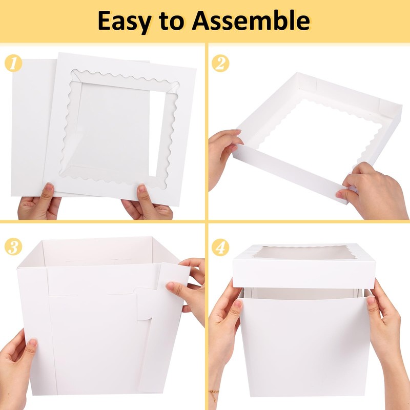 16 PCS 10x10x10 Inch Tall White Square Bakery Cake Boxes Take Out Containers gallery