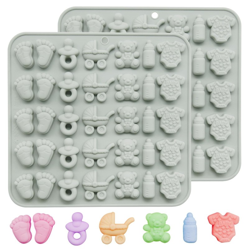 2Pcs Baby Shower Chocolate Mold Silicone Footprints Candy Moulds Gummy Bite Size