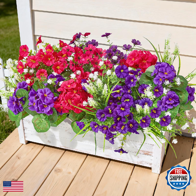 Faylifeway 16 Bundles Artificial Flowers For Outdoors Uv Resistant Silk Faux