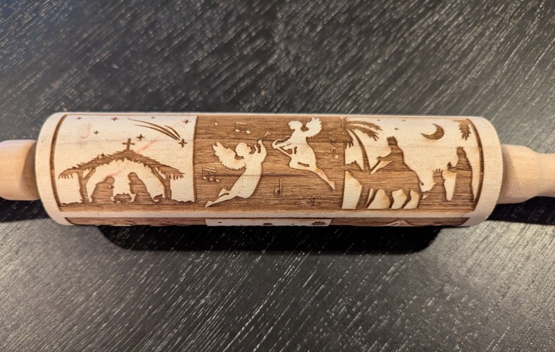 Engraving Embossing Wood Rolling Pin Christmas Nativity 9 Scenes 13.75"x 1.75" gallery