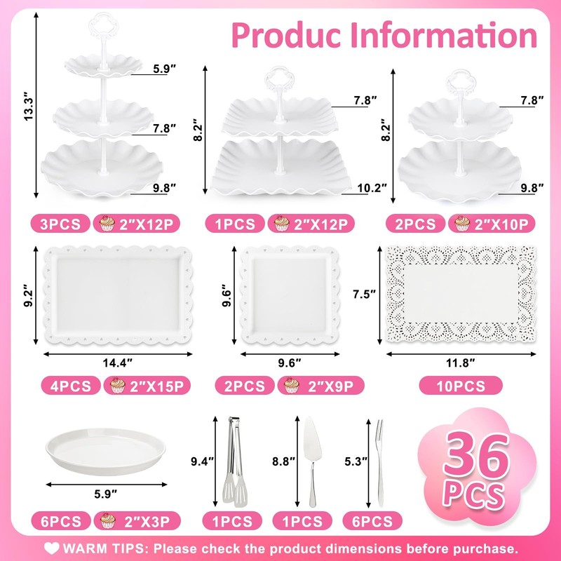 36 Pack Cupcake Stand, Dessert Table Display Set, 3-2 Tiered Tray Stand & Cup... gallery