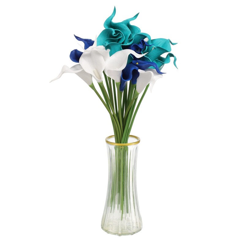 20pcs Artificial Calla Lily Fake Silk Flowers for Home, Blue/Dark Blue/White