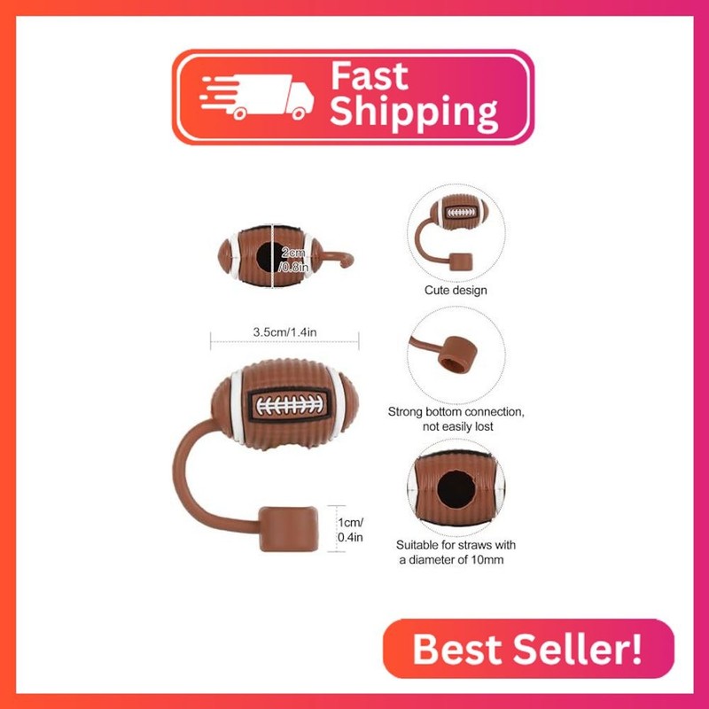 JarThenaAMCS 6Pcs Football Straw Covers Reusable Football Straw Topper Caps Doub gallery