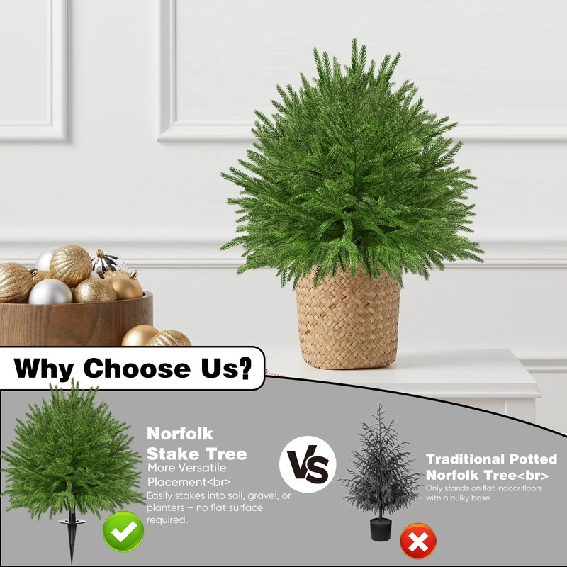 FAJUNZH 2x 23.6" Artificial Norfolk Topiary Trees for Outdoor Porch Decor, UV gallery