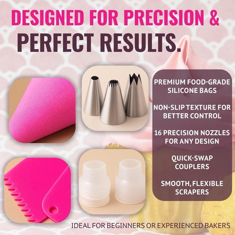 21PCS Cake Decorating Supplies Kit Reusable Piping Bags Tips Nozzles Scrapers gallery