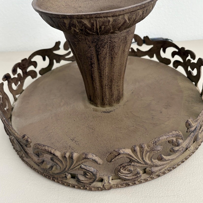 Rustic Brown Metal Cake Stand Ornate Scrollwork Pedestal Dessert Server 12.5in gallery