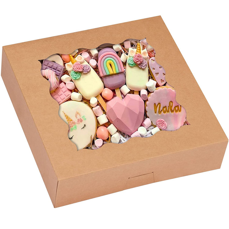 30Pcs Brown Pie Boxes with Window 10X10X2.5 in Large Bakery Boxes Paper Cookie