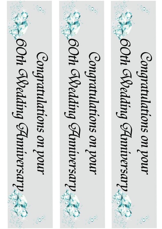 A4 Edible Decor Icing Sheet 60th Diamond Wedding Anniversary Ribbon Border gallery