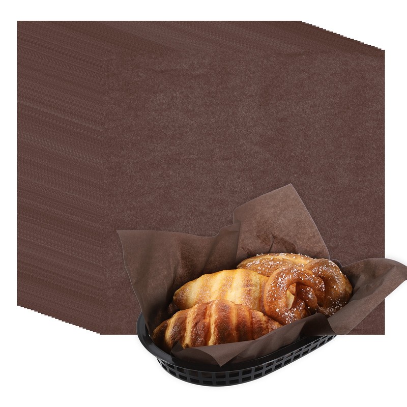 50pcs Solid Color Wax Paper Sheets with 5 Pcs Fast Food Baskets, Dark Brown