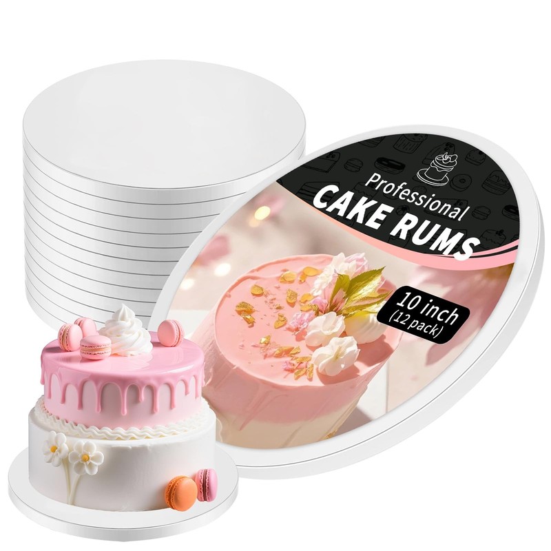 12 PCS 10 Inch Round Cake Board Drums White Sturdy 1/2 Inch Thick Base Pad