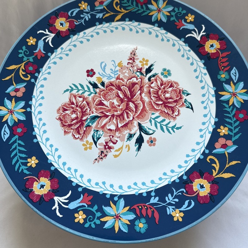 New PIONEER WOMAN Keepsake Floral Enamel TIN CAKE/Cupcake STAND on Pedestal