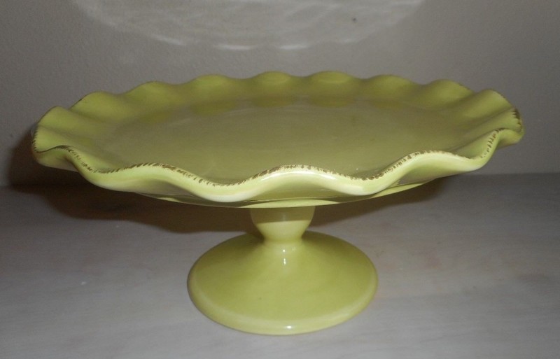 Ballard Designs Primvere Cake Stand Pear Green Scalloped Edge gallery