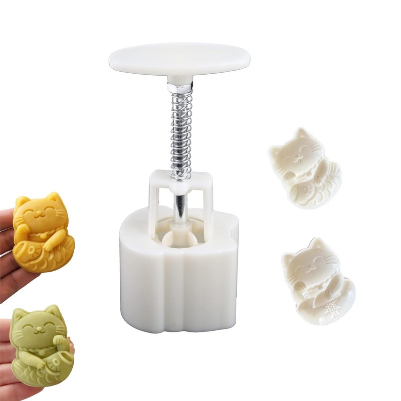 3 PCS Mooncake Stamps Plastic Moon Cake Molds 50g Lucky Cat Shape Baking