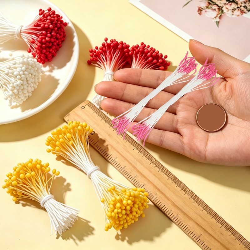 10mm Double Heads Flower Stamen 150 Pcs Artificial Flower Stamen Pistil Rose Red gallery