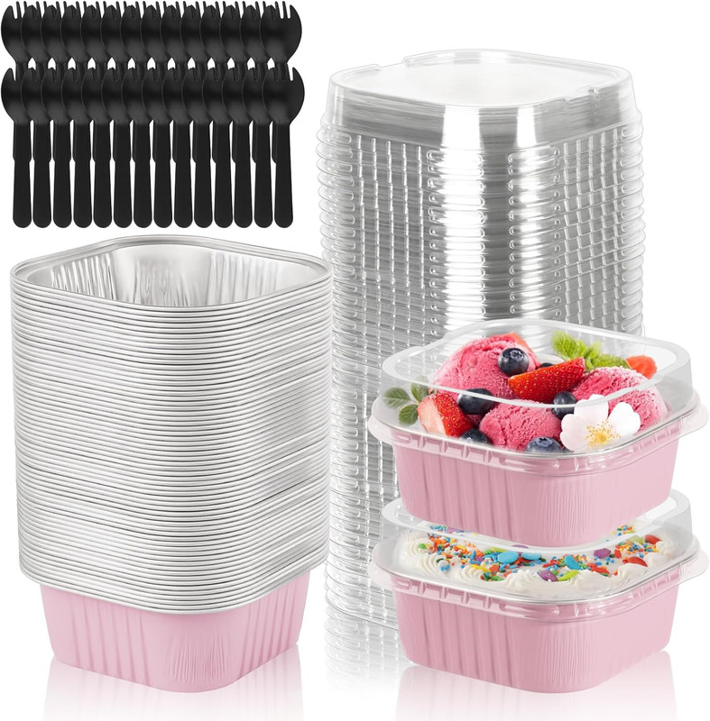 35 Pack 5 OZ Square Mini Baking Pans with Lids, 3.5X3.5 Inch Mini Cake Tins, Alu gallery