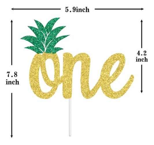 Pineapple One Cake Topper Gold Glitter, 1st Birthday Party Decorations, Aloha gallery