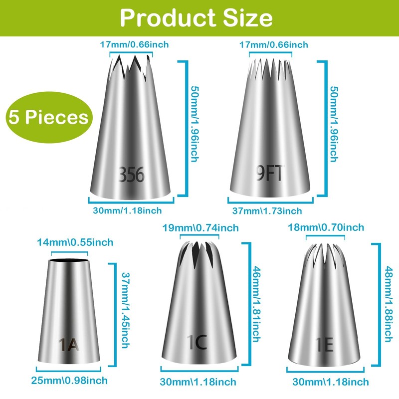 Large Piping Tips Set,5 Pieces Stainless Steel Pastry Cake Decorating Tips, C... gallery