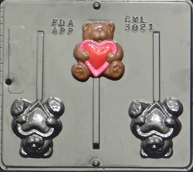 Bear with Heart Lollipop Chocolate Candy Mold Valentine 3021 NEW