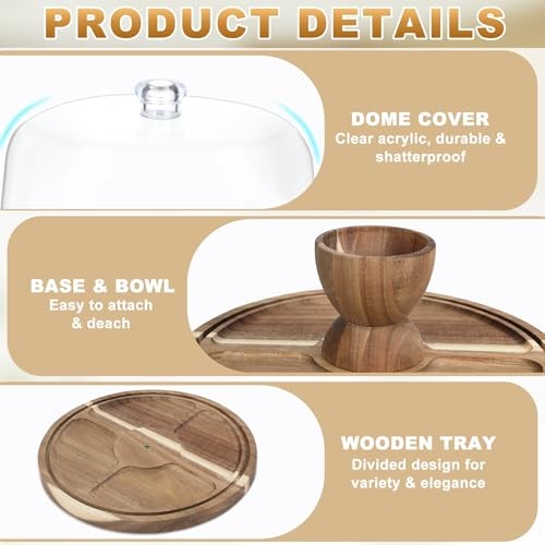 Acacia Wood Cake Stand with Lid, 12'' Round Cake Holder with Clear Acrylic gallery