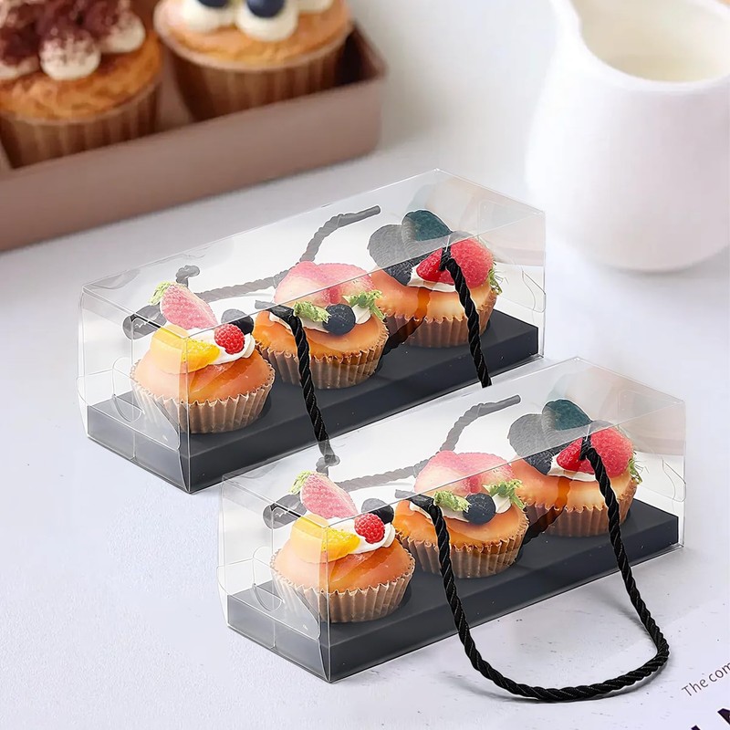 20 Sets Cupcake Boxes Packaging Plastic Container Black 9x3x3 Inch Desserts gallery