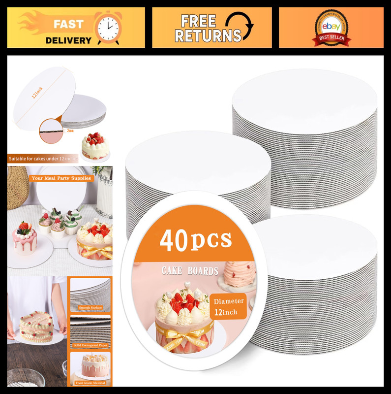 40 Pcs 12″ Round Cake Boards, Food Grade Disposable Waterproof Cake Plates, Oil