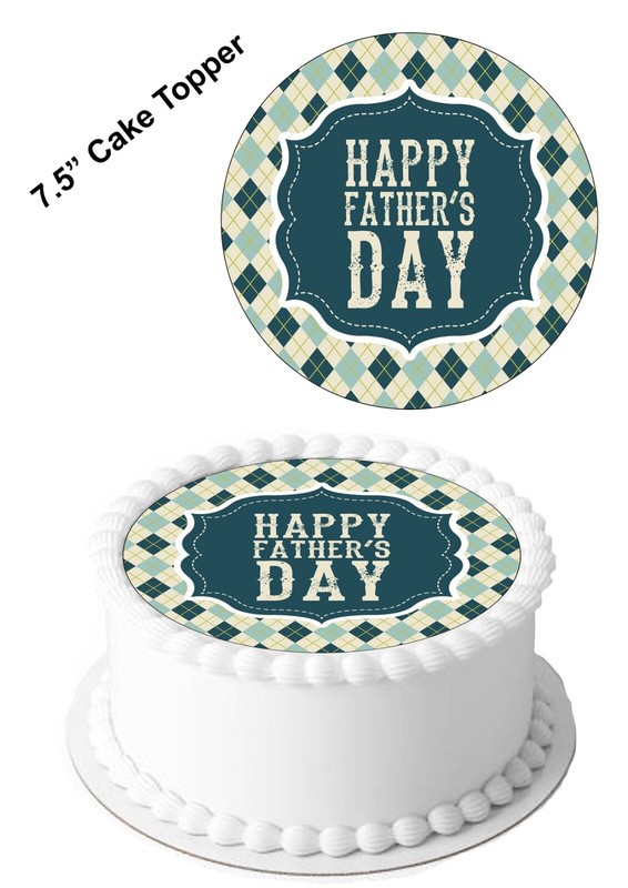 Cake Topper Edible Icing Happy Fathers Day for 7-8″ Circle Cake Decoration