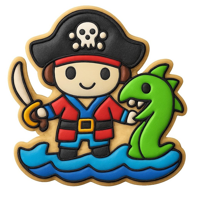 Chibi Pirate with Sea Monster Cookie Cutter & Stamp, Fondant & Clay - 4x3.6 gallery